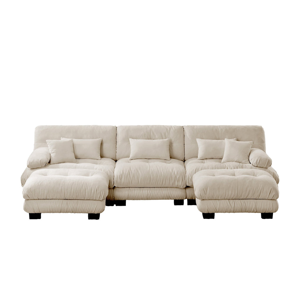 Luxury Modular Sectional Sofa Couch - Oversized U Shaped Cloud Couch for Living Room,Deep Seat Sofa Couch with 2 Ottomans ,Chenille Light coffee