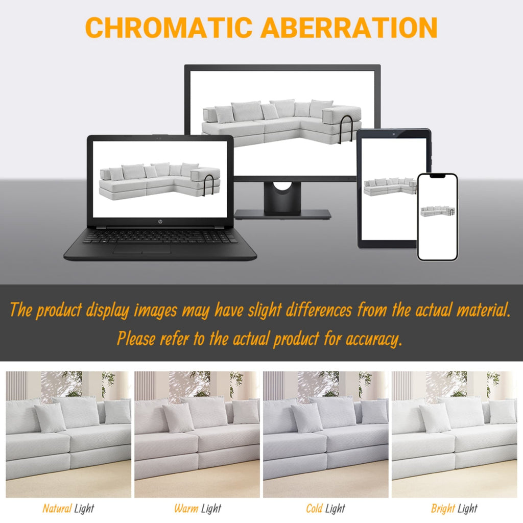 Oversized Upholstered Sectional Sofa Couch Set, Modular 118.2 ' L Shaped Floor Living Room Sofa Set With 6 Pillows, DIY Combination Sofa Couch for living rooms, apartments,bedrooms, White