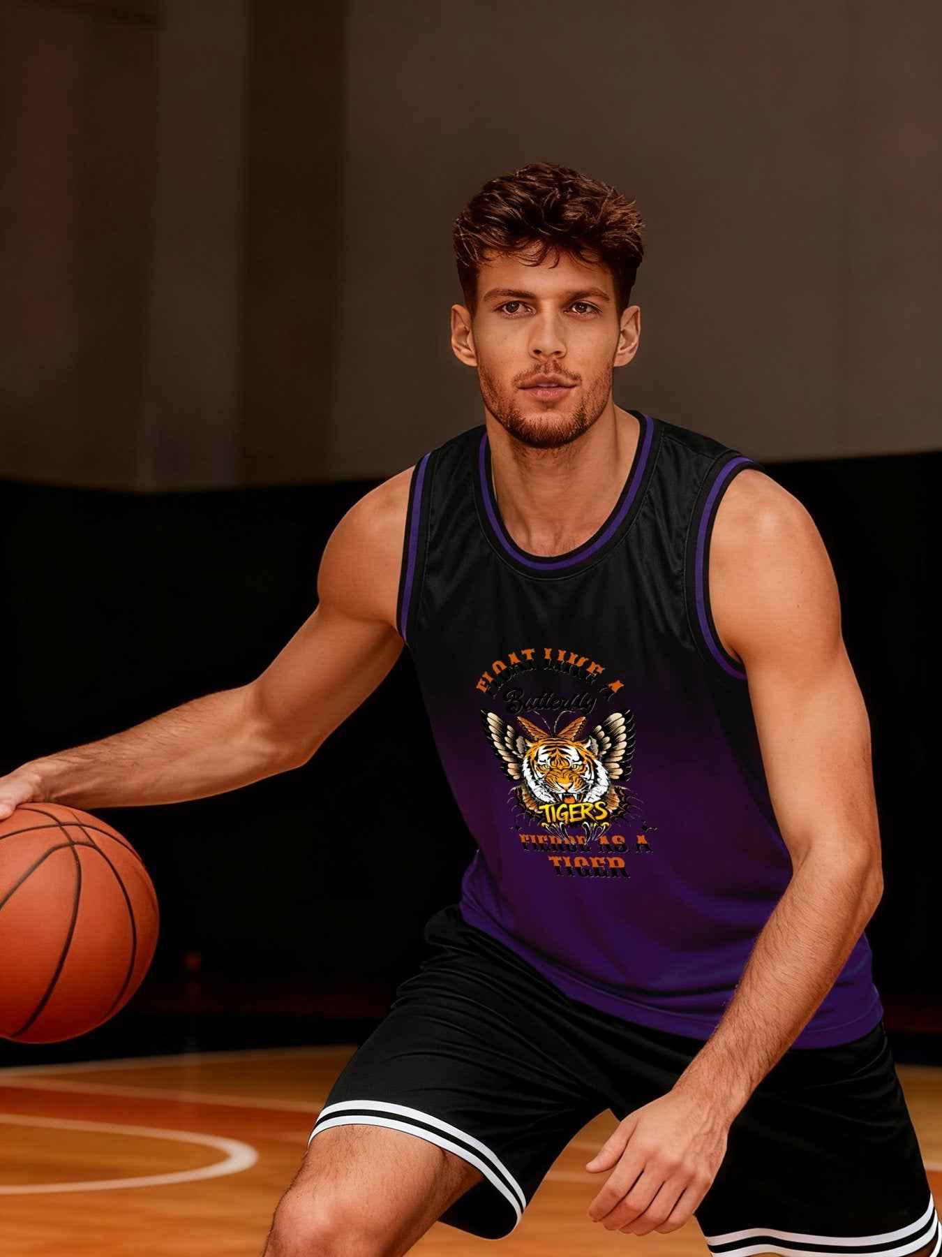 Float Like a Butterfly Fierce as a Tiger Adult Purple Basketball Jersey | Ships From USA