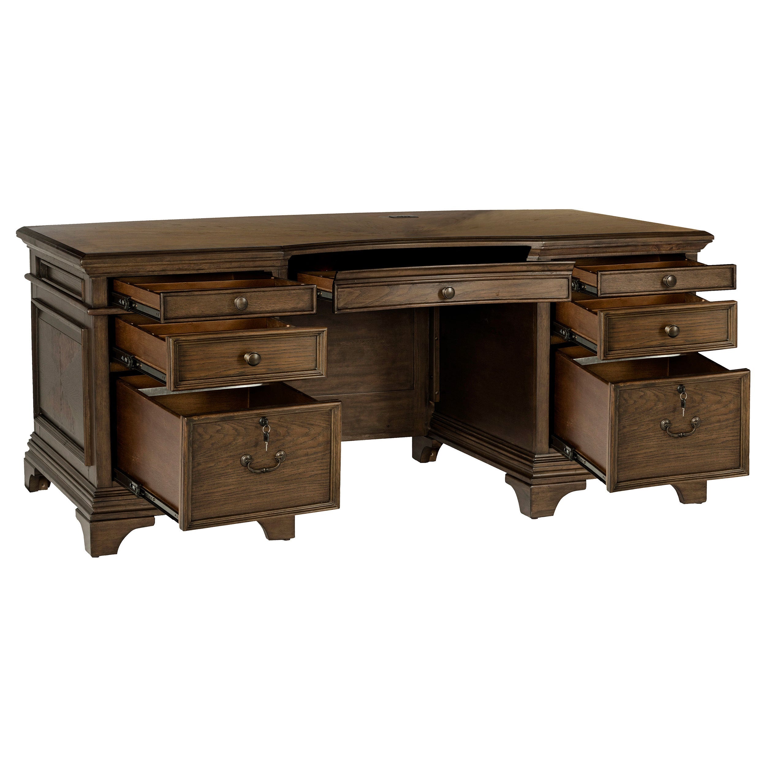 Stigham Burnished Oak 7-drawer Executive Desk