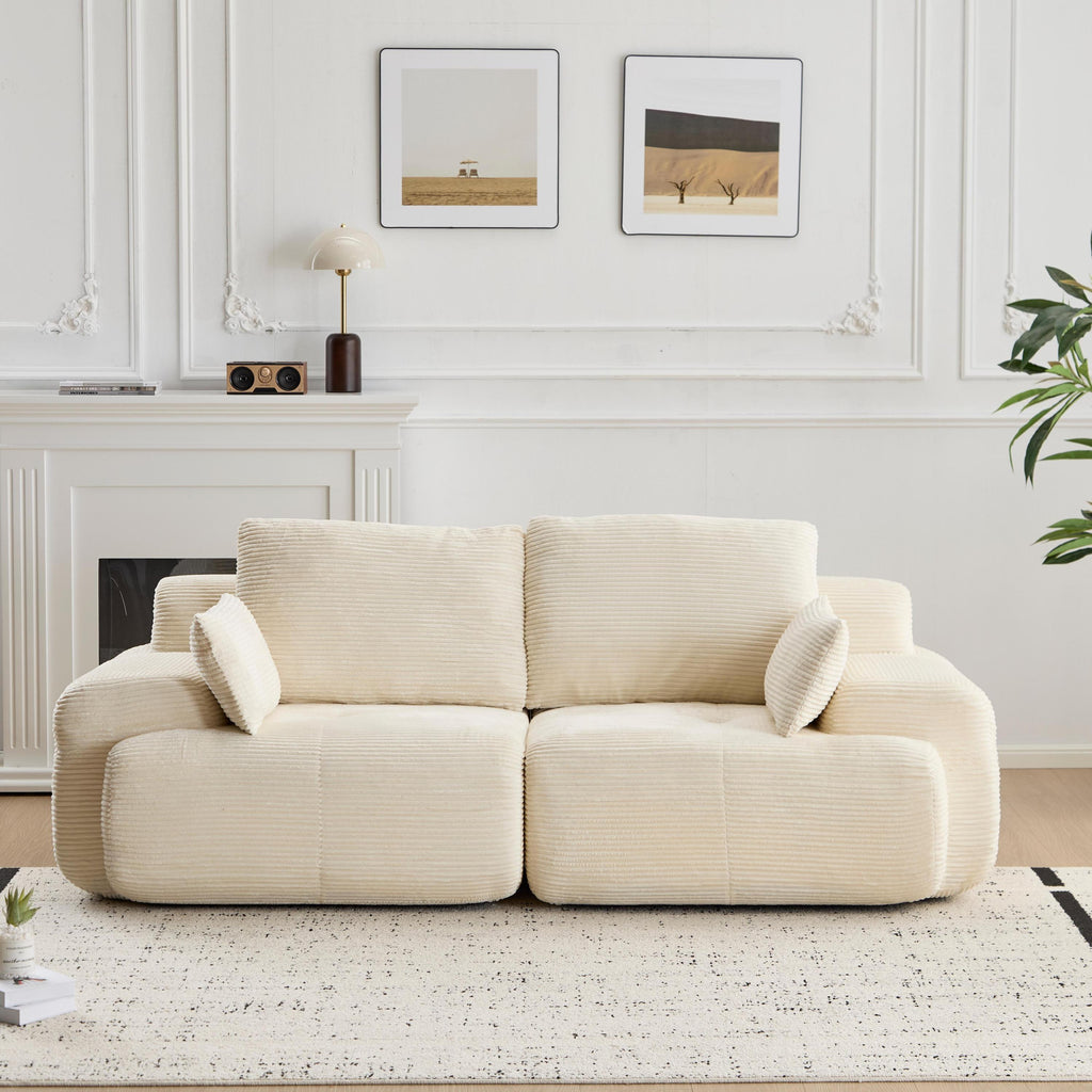 Modern Memory Foam Compressed Sofa,2 Seater Large Sectional Couches for Living Room,Pet-Friendly Cloud Modular Sectional Sofa,Corduroy Fabric,Extra Deep Loveseat,No Assembly required, Beige