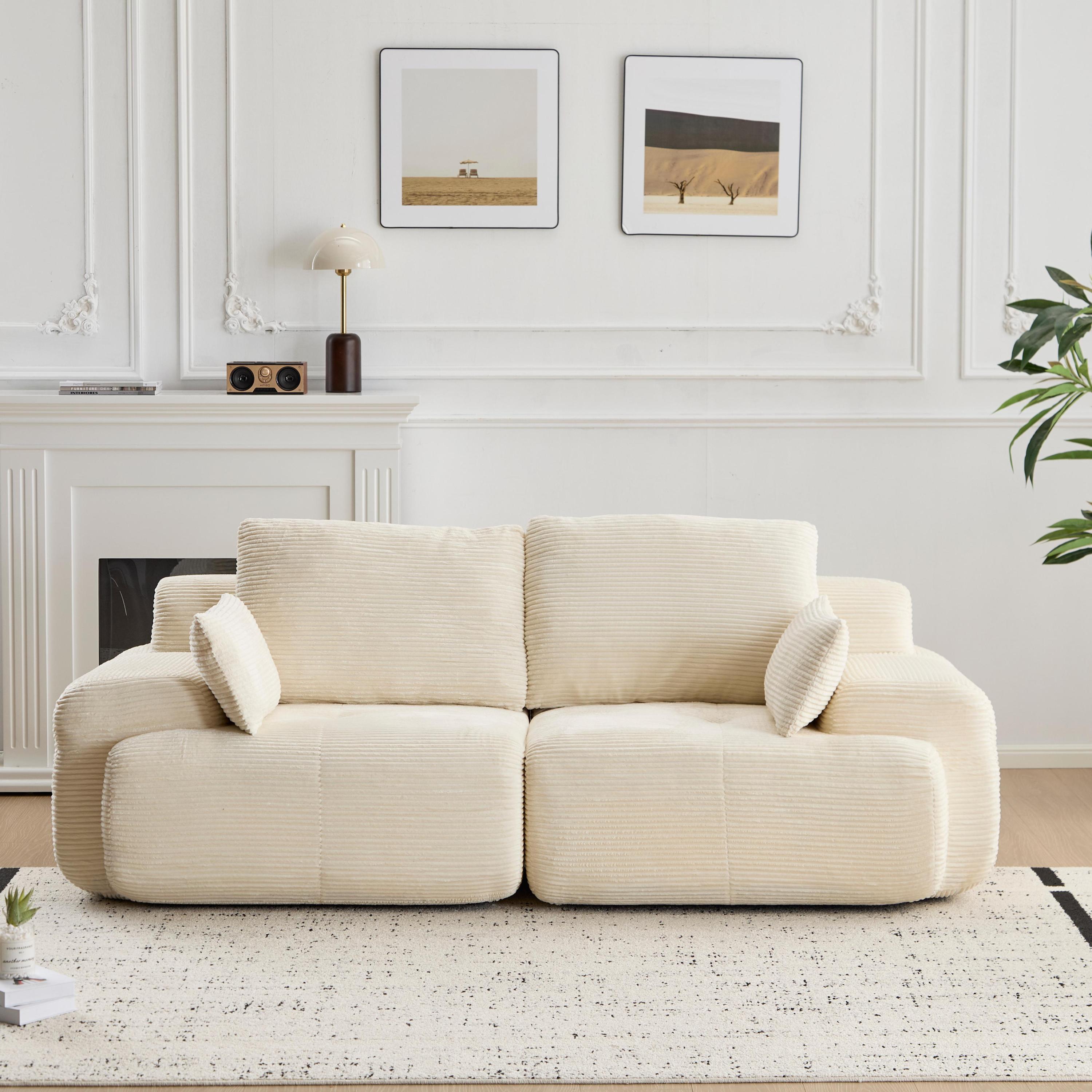 Modern Memory Foam Compressed Sofa,2 Seater Large Sectional Couches for Living Room,Pet-Friendly Cloud Modular Sectional Sofa,Corduroy Fabric,Extra Deep Loveseat,No Assembly required, Beige