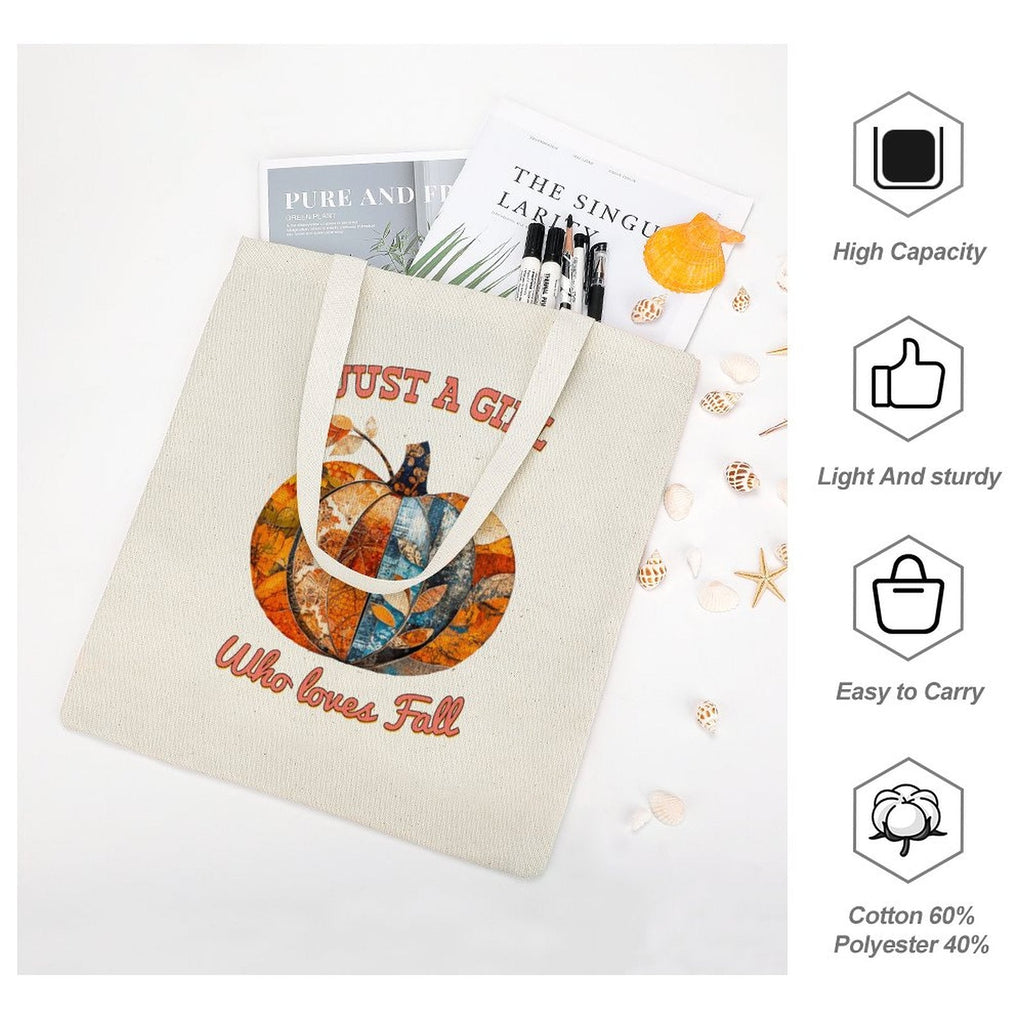 Just a Girl Who Loves Fall Pumpkins Canvas Tote Bag - 13.4" x 15.8"