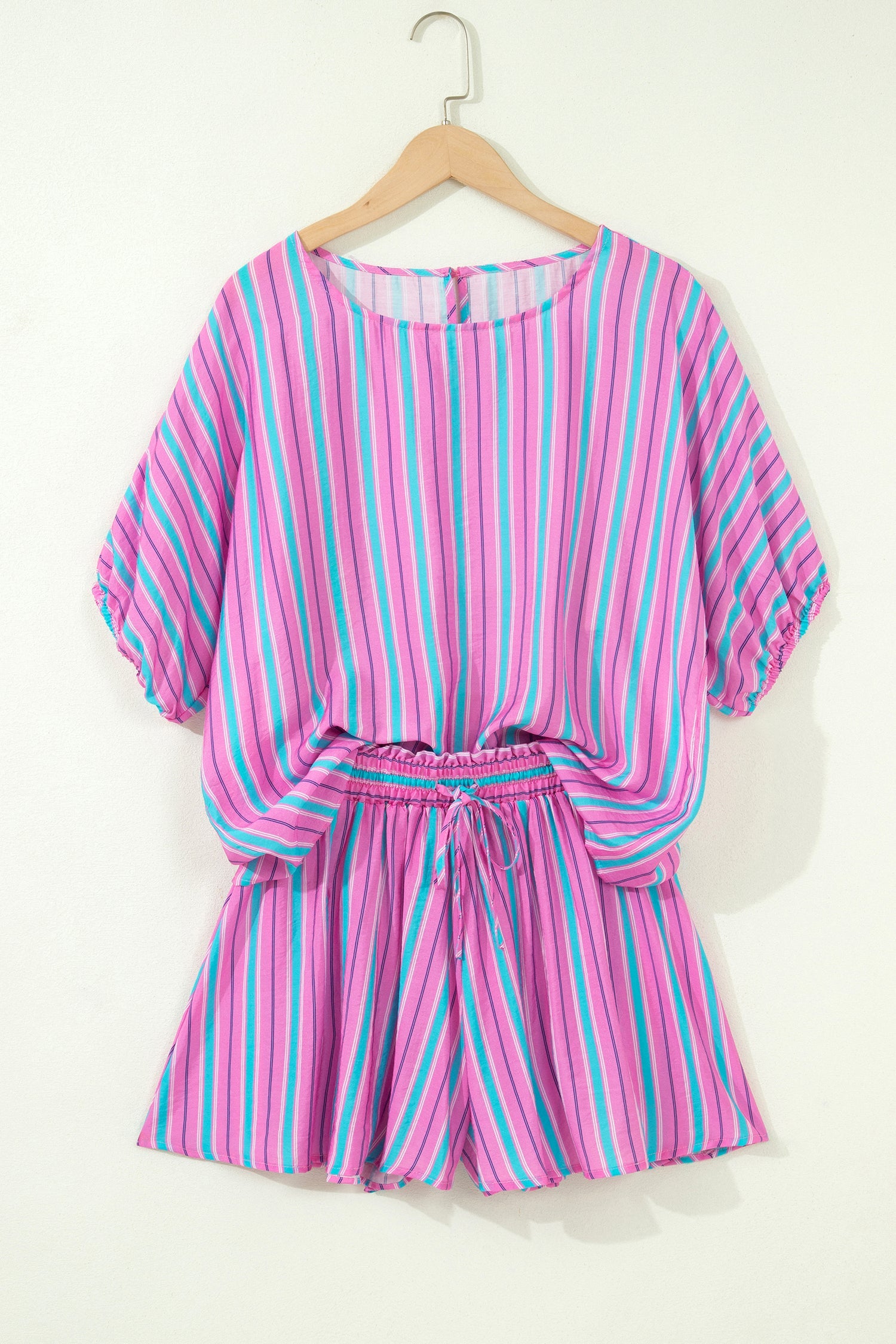 Stripe Dolman Short Sleeve Blouse & Short Set