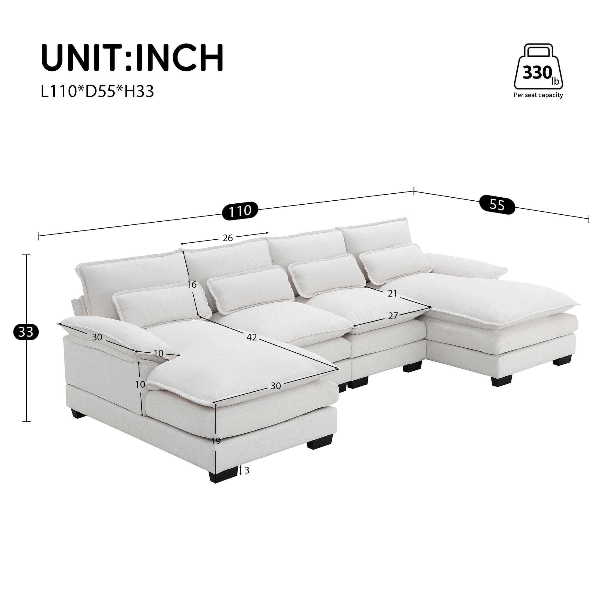 Modern U-shaped Sectional Sofa with Waist Pillows, 6-Seat Upholstered Symmetrical Sofa Furniture, Sleeper Sofa Couch with Chaise Lounge, Chenille and Velvet Options