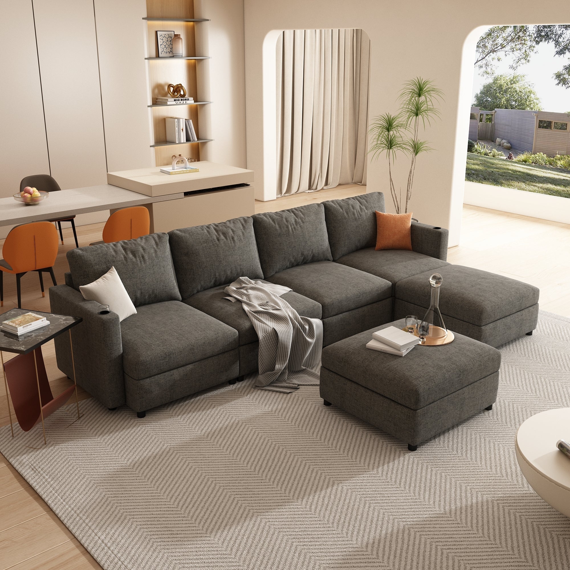 Modern Large Sectional Sofa, U-Shape Modular Sectional Couch with Storage Function,123' Sofa Bed with Ottoman,6 Seat Sectionals Chaise for Living Room,Chenille