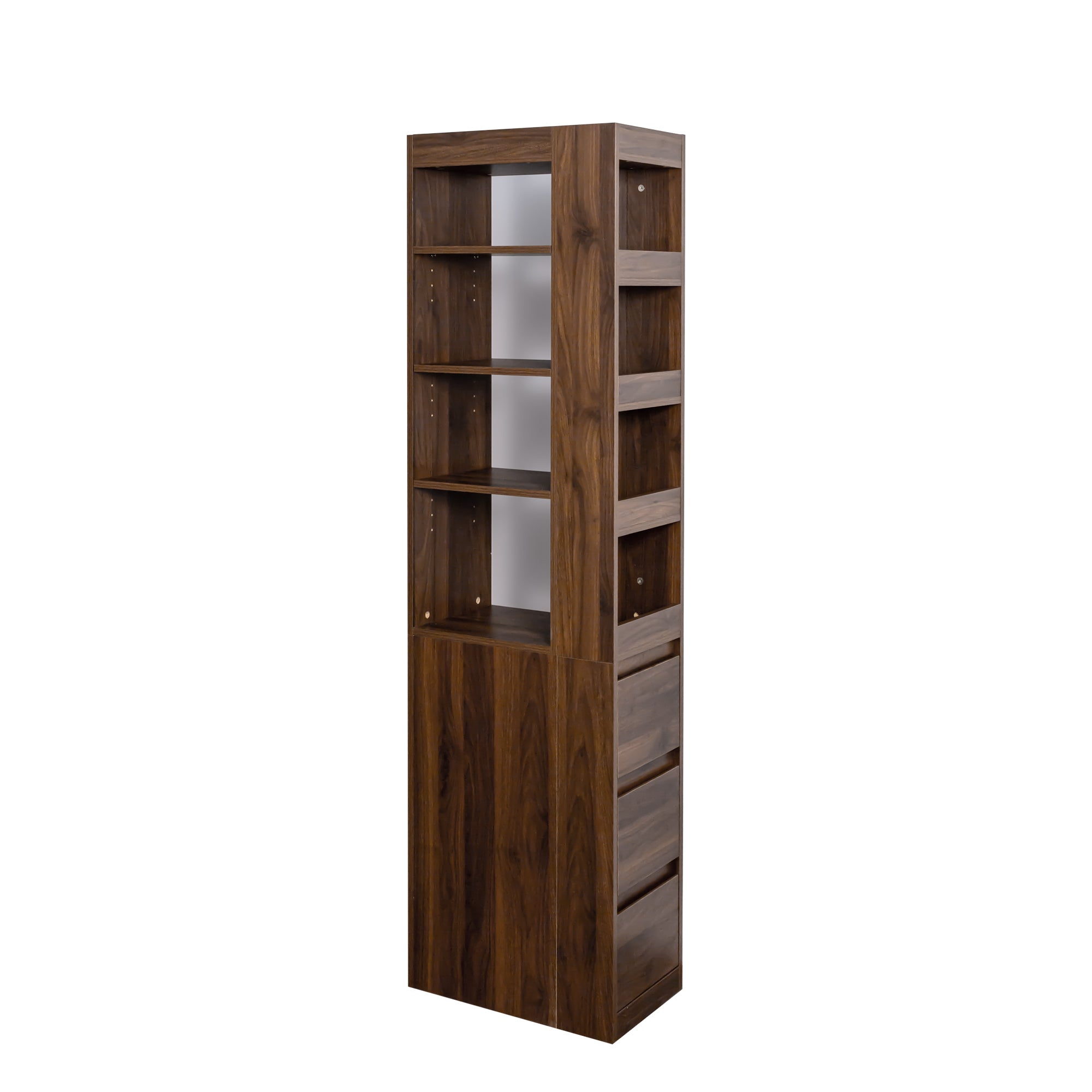 70.87' H Display Storage  Cabinet , 4-Tier Shelf, 3 Side Drawers & 4 small display shelves , Modern Wooden Tall Bookshelf Bookcase for Living Room Home Office