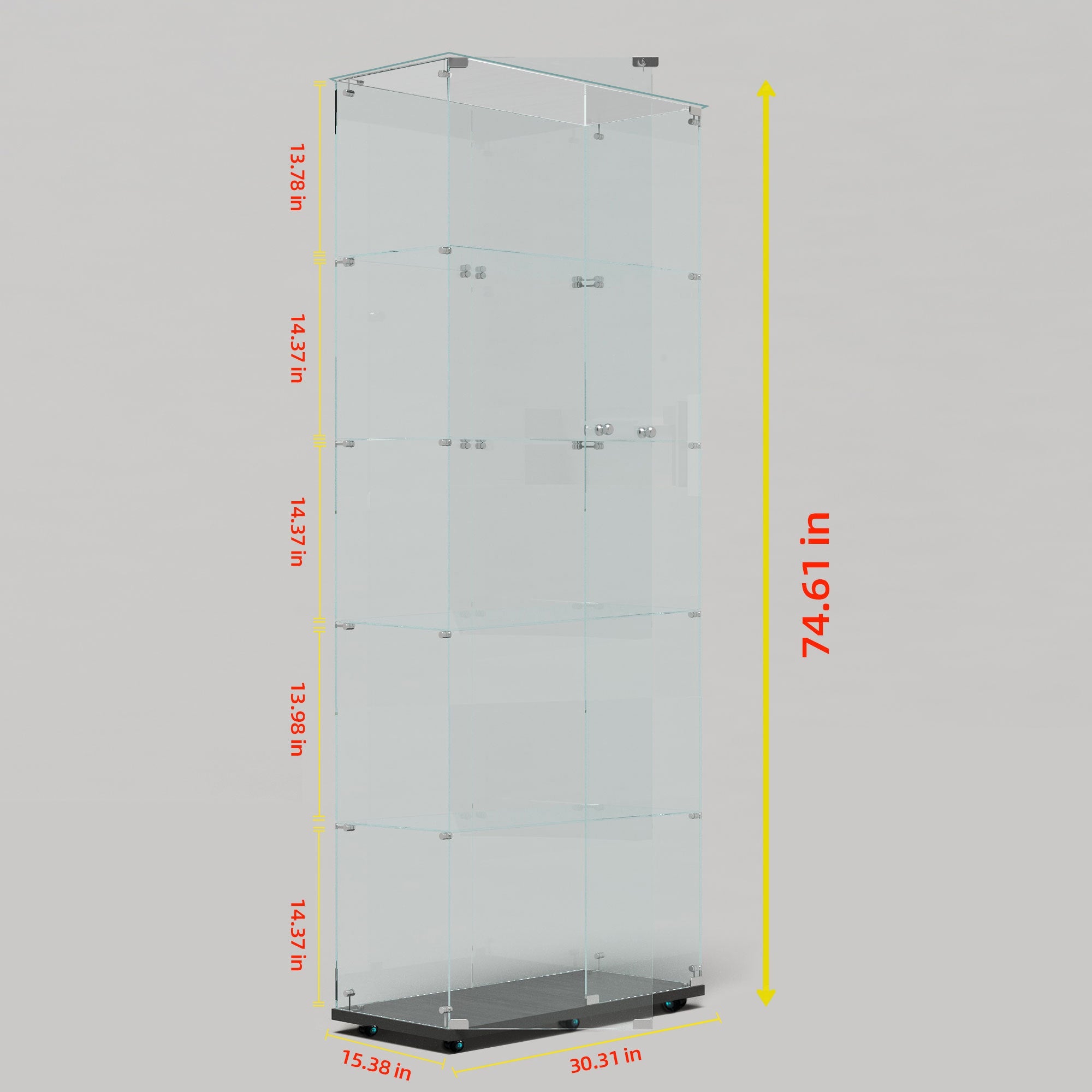 Tempered Glass Display Cabinet, Wine Cabinet, Storage Cabinet, File Cabinet with Bluetooth LED Light Strips, Lock on Door, Tempered Glass Top, Casters at Bottom for Easy Movement, Color: Black