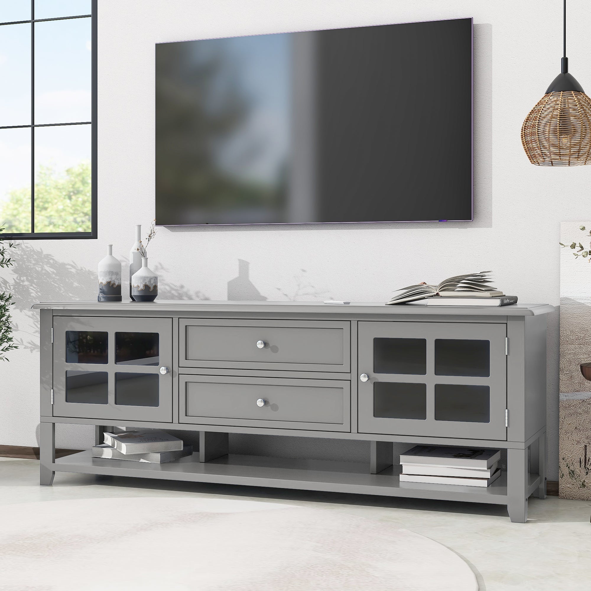TV Stand for TVs up to 60'', Entertainment Center with Multifunctional Storage Space, TV Cabinet with Modern Design, Media Console for Living Room, Bedroom