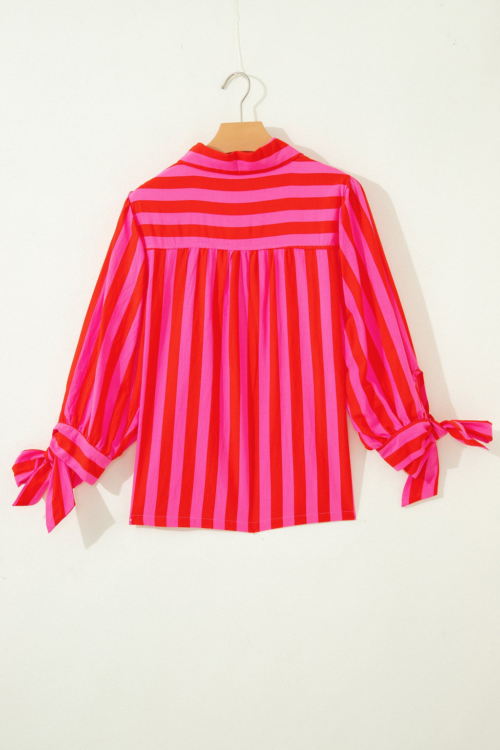 Stripe Tie Puff Sleeve Button Down Shirt