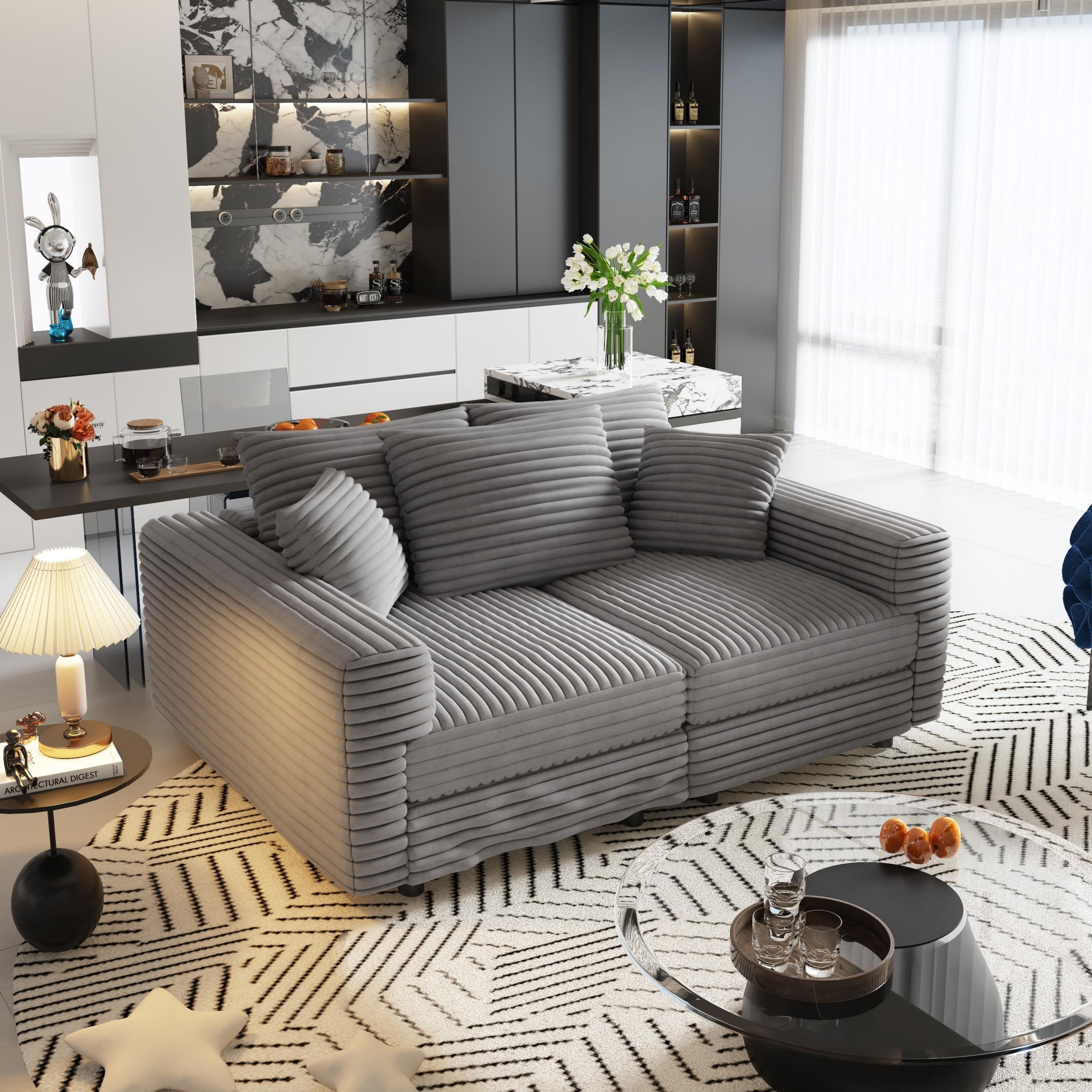 82.7 ' Plush Corduroy 3-Seat Sofa,Modern Comfy Upholstered Sofa Cloud Couch,Deep Seat Couches with Soft Pillows,Convertible Deep Seat Sofa Lounge Chair for Living Room Bedroom,Apartment,Office,Grey