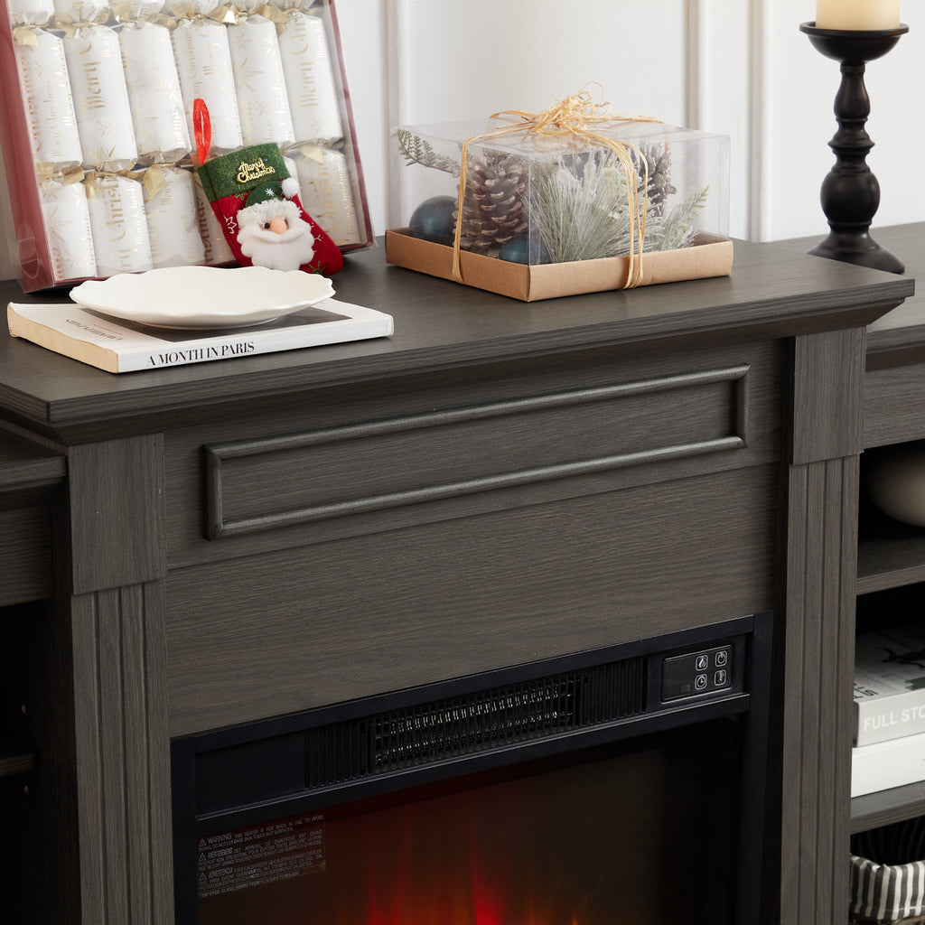 Media Console Table with Large Storage Cabinet,with 23' Fireplace Insert, for TV Up to 70'', Modern TV Media Entertaionment Stand,  Grey