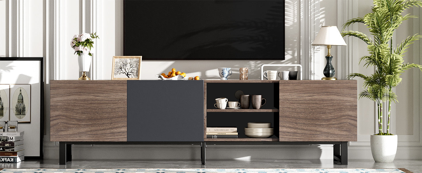 Modern TV with 3 Cabinets& Open Shelves, Color-matching Media Console Table for TVs up to 80'', Entertainment Center with Drop Down Door for Living Room, Bedroom, Home Theatre