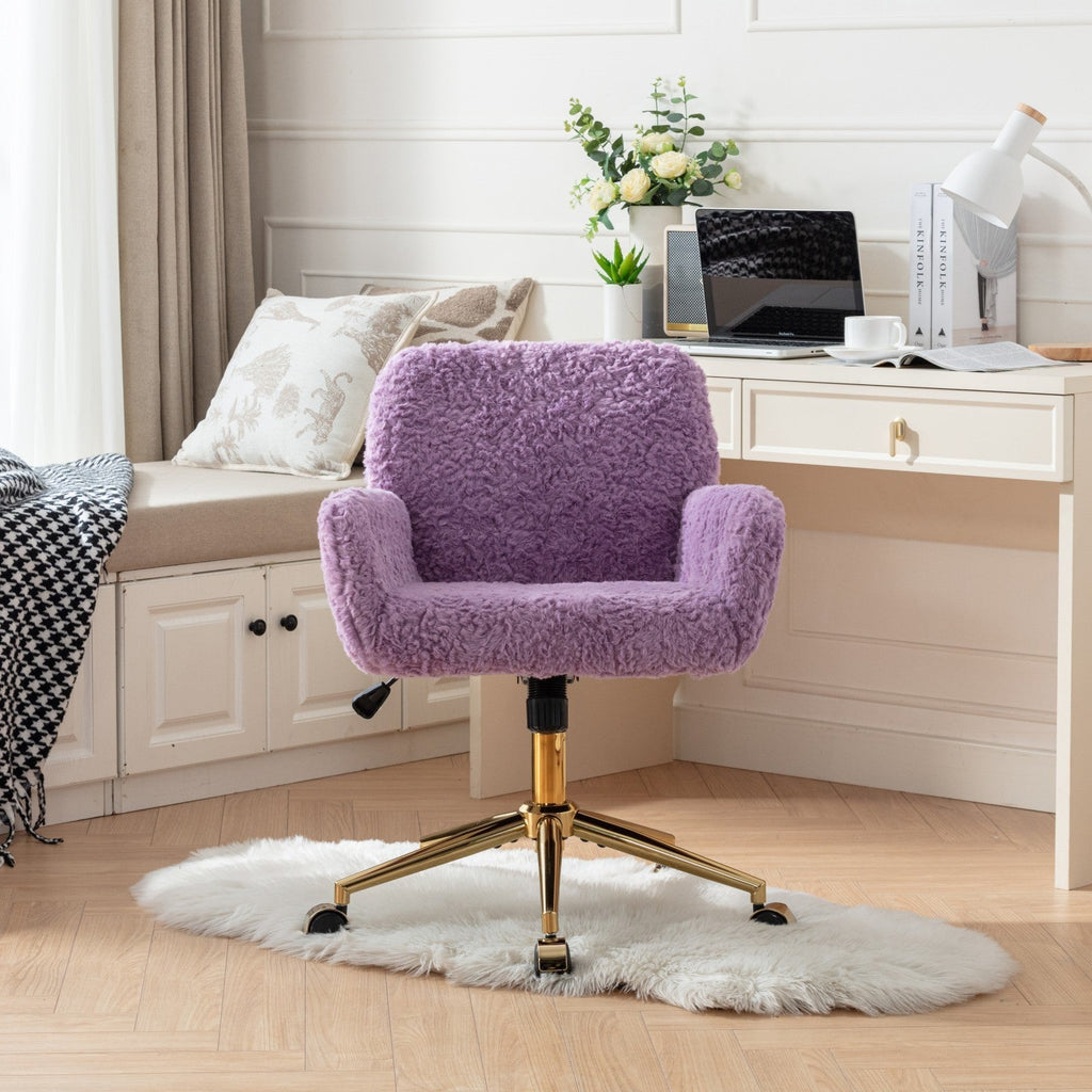 A&A Furniture Home Office Chair Violet Velvet with Golden Metal Base Adjustable Swivel