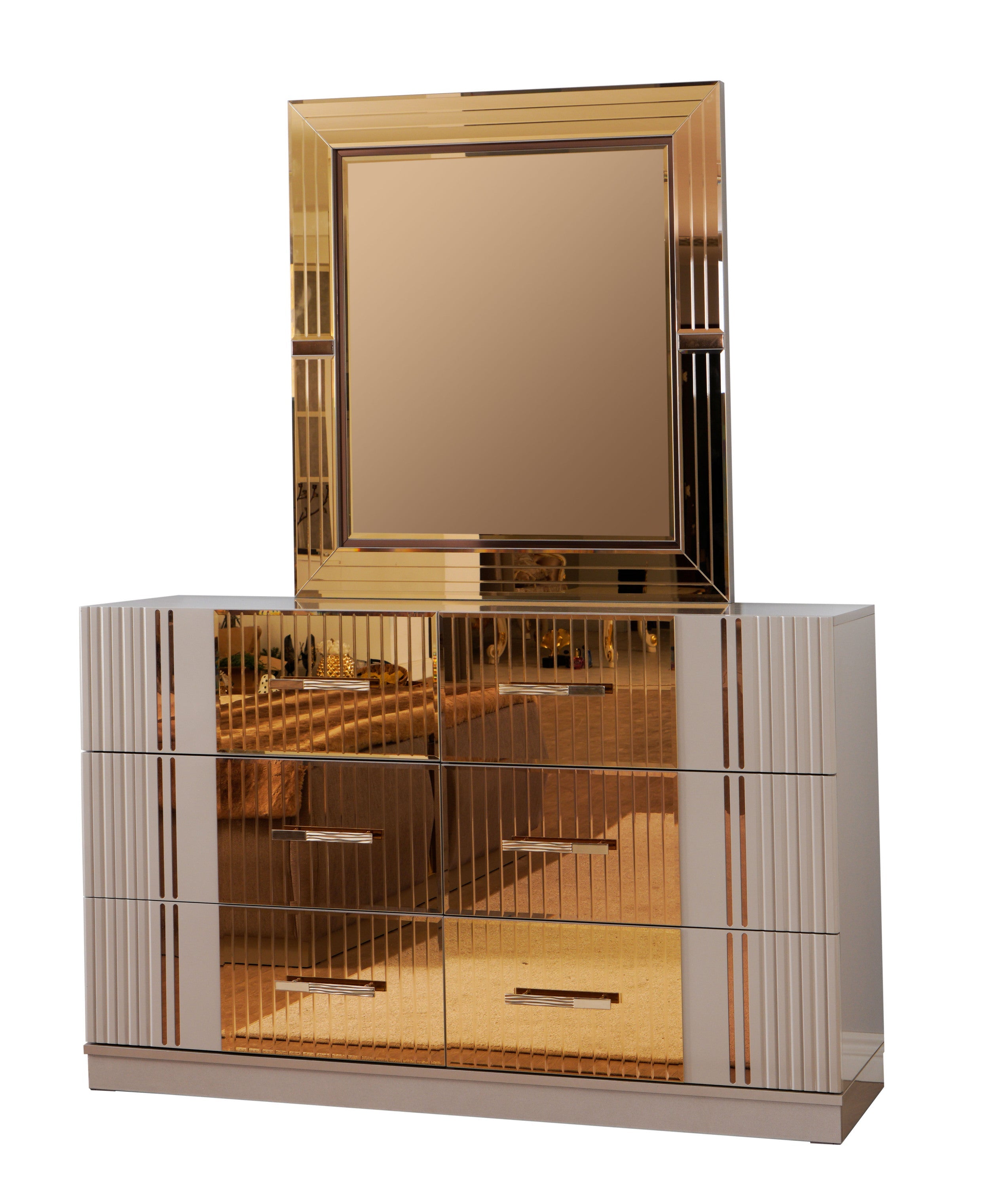 Lorenzo King 4 Pc Bedroom Set made with wood and Gold Accents  in Gray(NJ Warehouse Inventory)