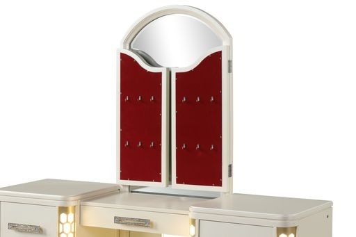JASMINE Queen 5 Pc Unique LED Vanity Bedroom Set made with Wood in Beige (NJ INVENTORY)