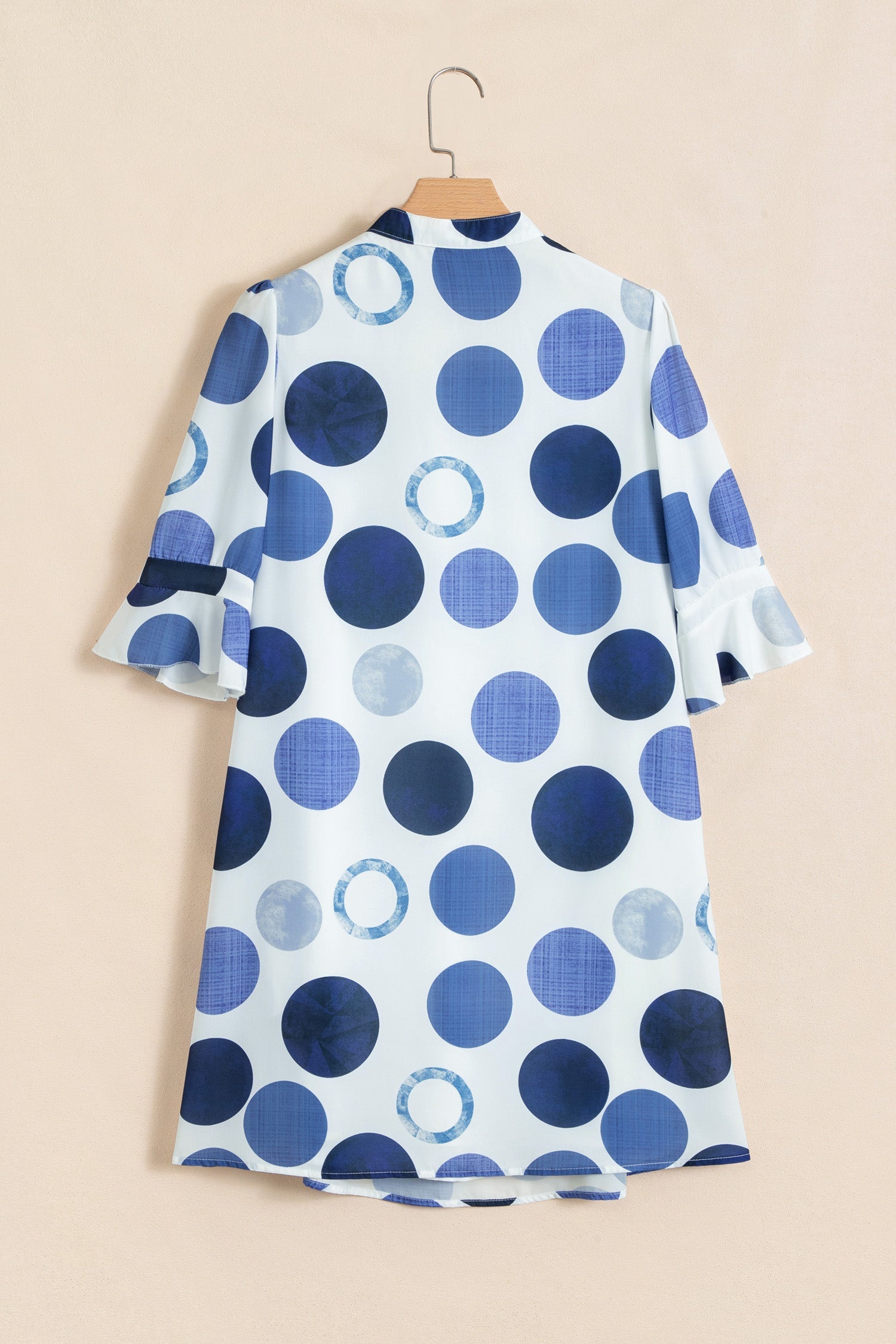 Polka Dot Flounced 3/4 Sleeve Mini Dress