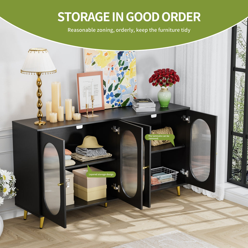 Modern Accent Sideboard Cabinet with Acrylic Doors, Freestanding Storage Cupboard Console Table for Kitchen Dining Living Room Hallway Office, Black