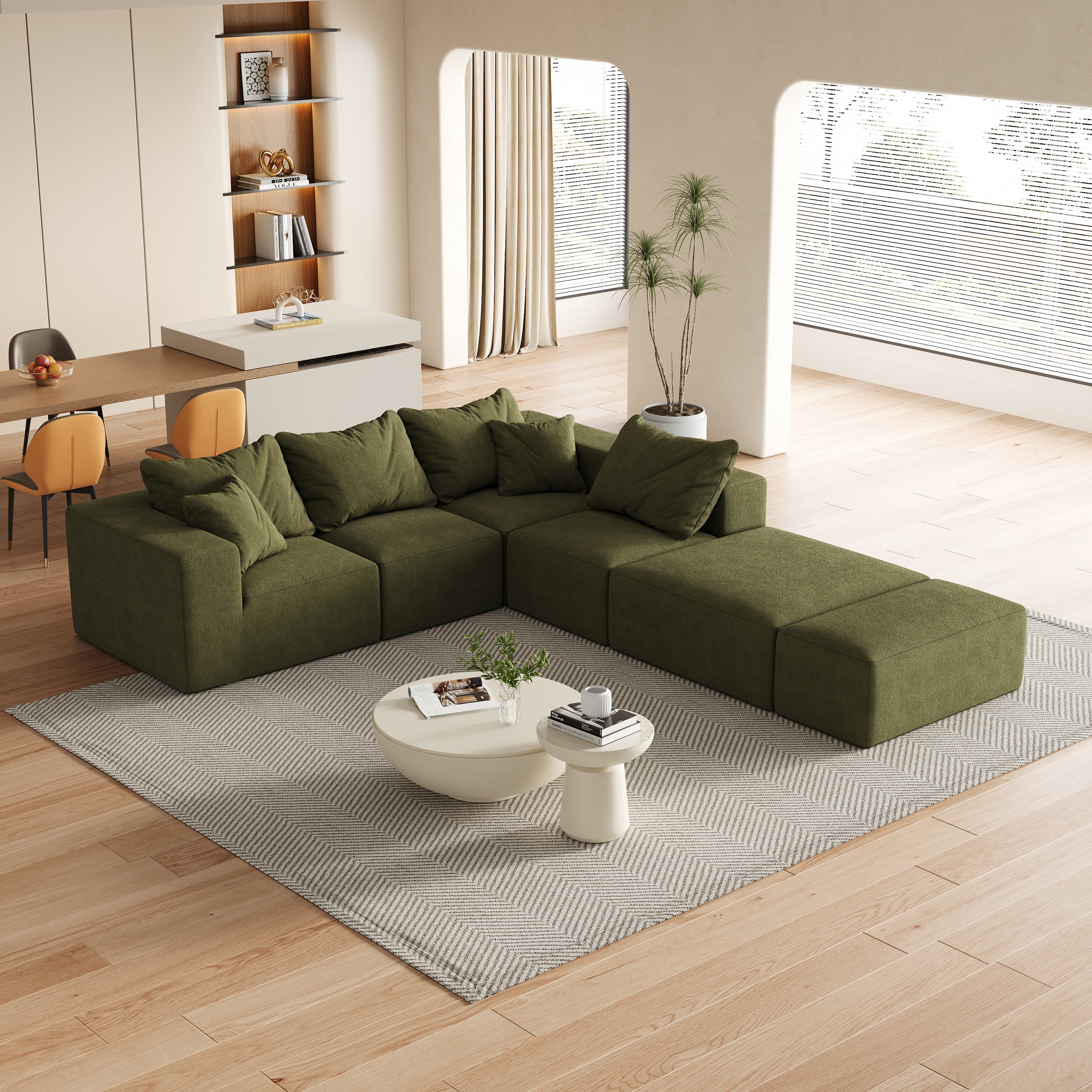 Modern Upholstered Sectional Boneless Couch Set,Modular 132' L Shaped Sectional Living Room Sofa Set With 6 Pillows,Free Combination Sofa Couch for Living Room,Bedroom