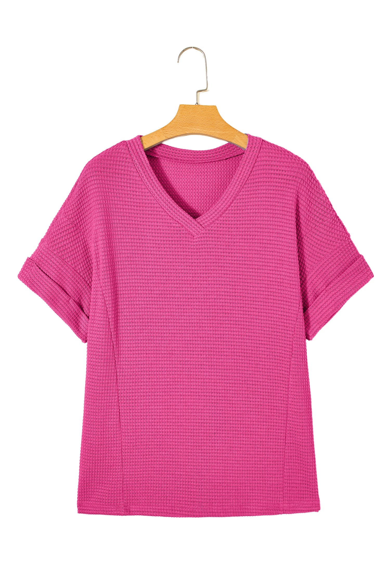 Solid Waffle Knit V-Neck Short Sleeve Top