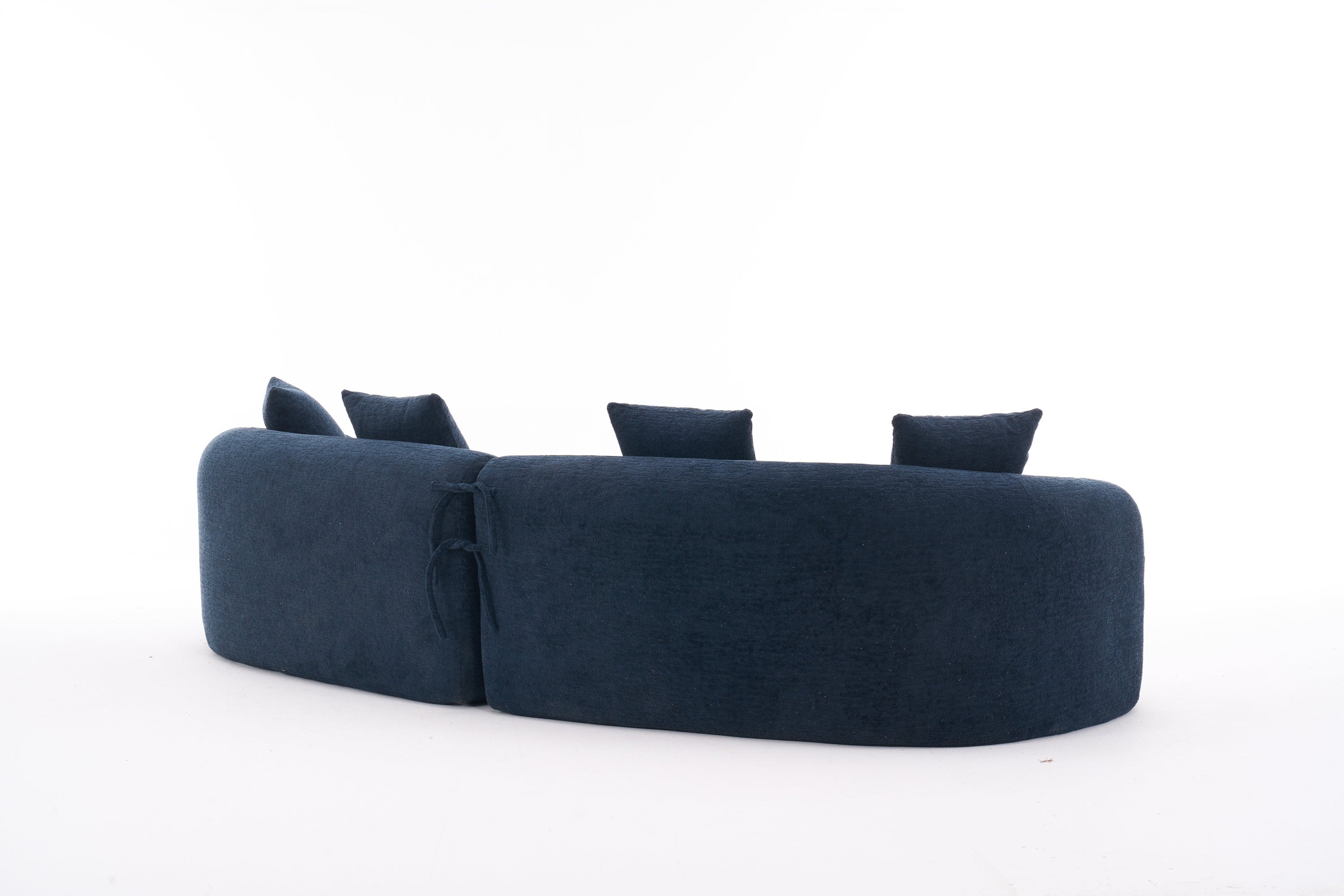 Compression Sponge Sofa Blue Curved Modular Sectional, 30D High-Density Chenille Sleeper Couch for Apartment, Living Room,110'L