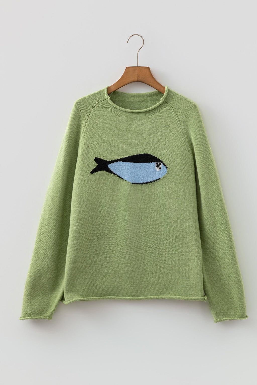 Fish Knit Oversized Round Neck Sweater