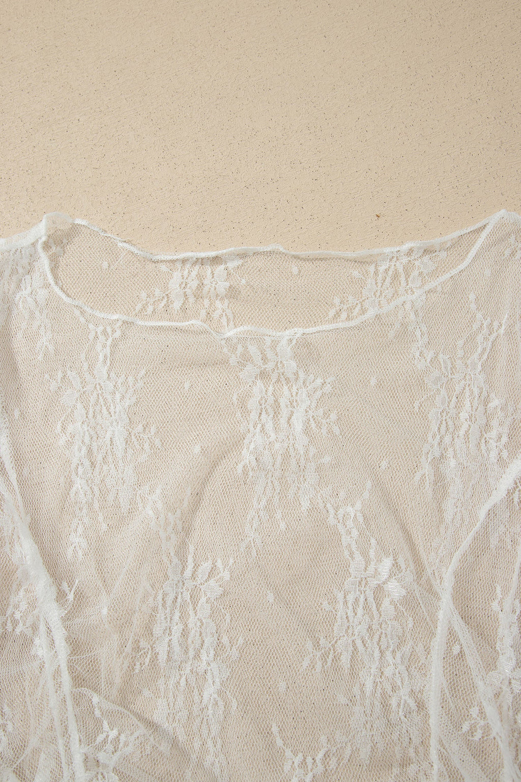 Floral Sheer Lace Mesh Exposed Seam Ruched Top