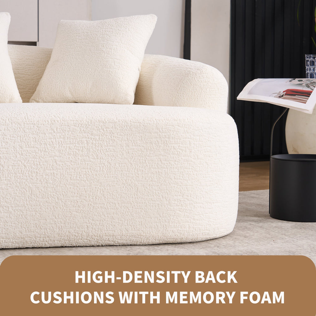 LY-025S Loveseat Sofa with Wood Grain Chenille Fabric, Cloud White High-Density Sponge Couch, Compact Design for Small Spaces