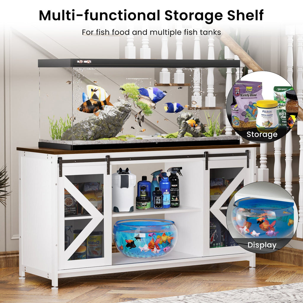 Metal Aquarium Stand with Cabinet for Fish Tank Accessories Storage, 80 Gallon, Turtle/ Reptile Terrariums, White, 58.9'' L x 19.7'' W x 32.6'' H.