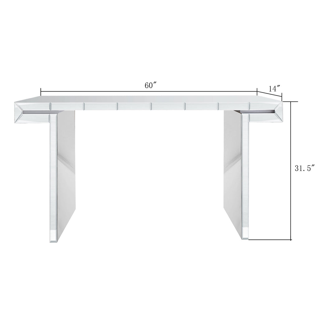 60 Inches Luxury Full-Length Mirror Console Table with Fluted Tempered Glass, Entryway Mirrored Sofa Table, Light Luxury Style, Scratch-Resistant, Reinforced Packaging