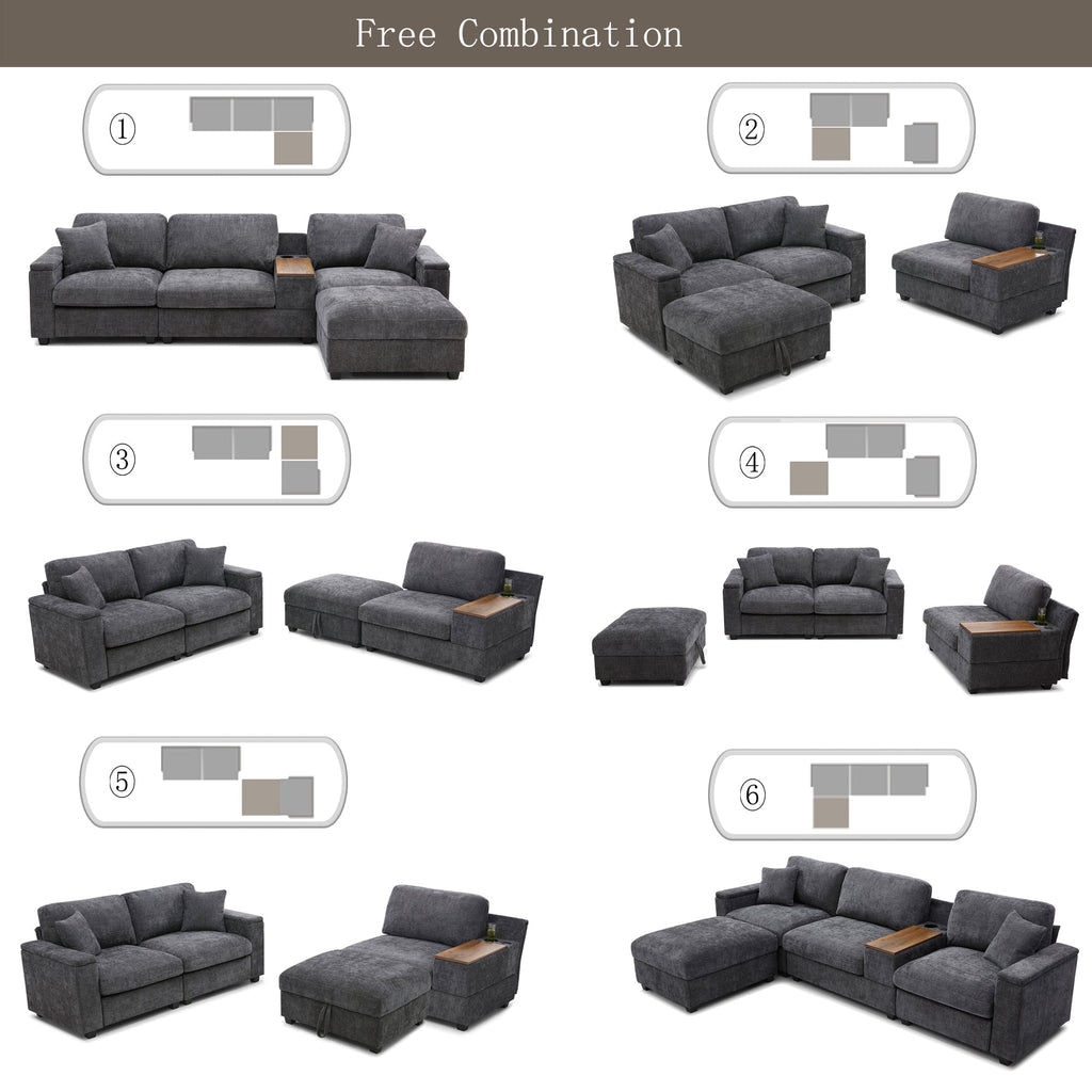 120.3'Sectional Sofa ,L-Shaped Oversized Couch ,Comfy Cloud Couch Set with Drop Down Table,360-degree Swivel tray ,Cup Holders,USB Charger,Storage Ottoman and  Armrest,Wide Seat Sofa for Living room