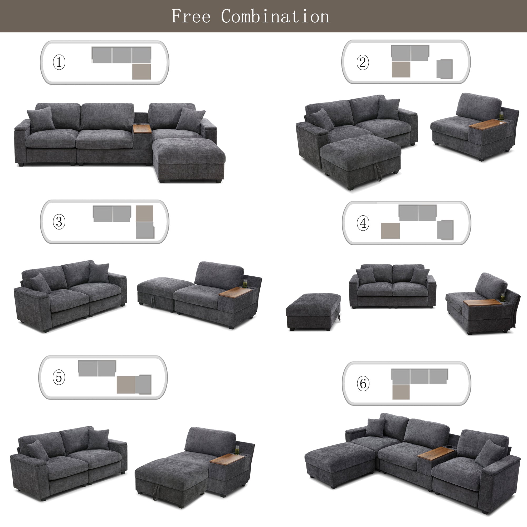 120.3'Sectional Sofa ,L-Shaped Oversized Couch ,Comfy Cloud Couch Set with Drop Down Table,360-degree Swivel tray ,Cup Holders,USB Charger,Storage Ottoman and  Armrest,Wide Seat Sofa for Living room