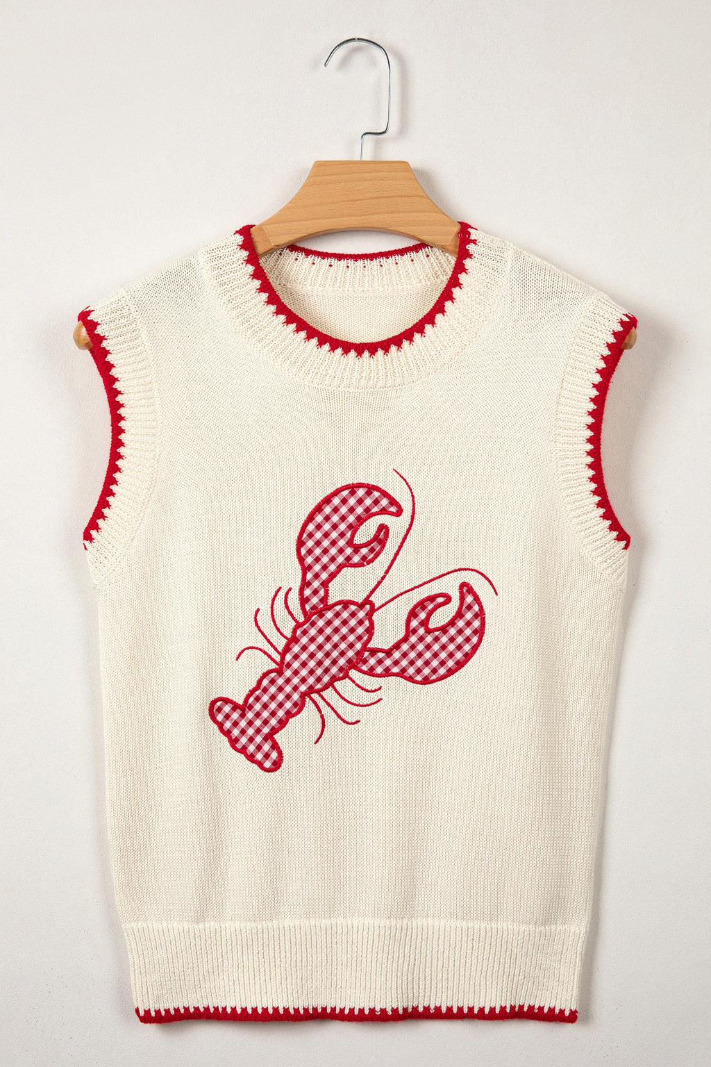 Gingham Plaid Crawfish Sleeveless Sweater Top