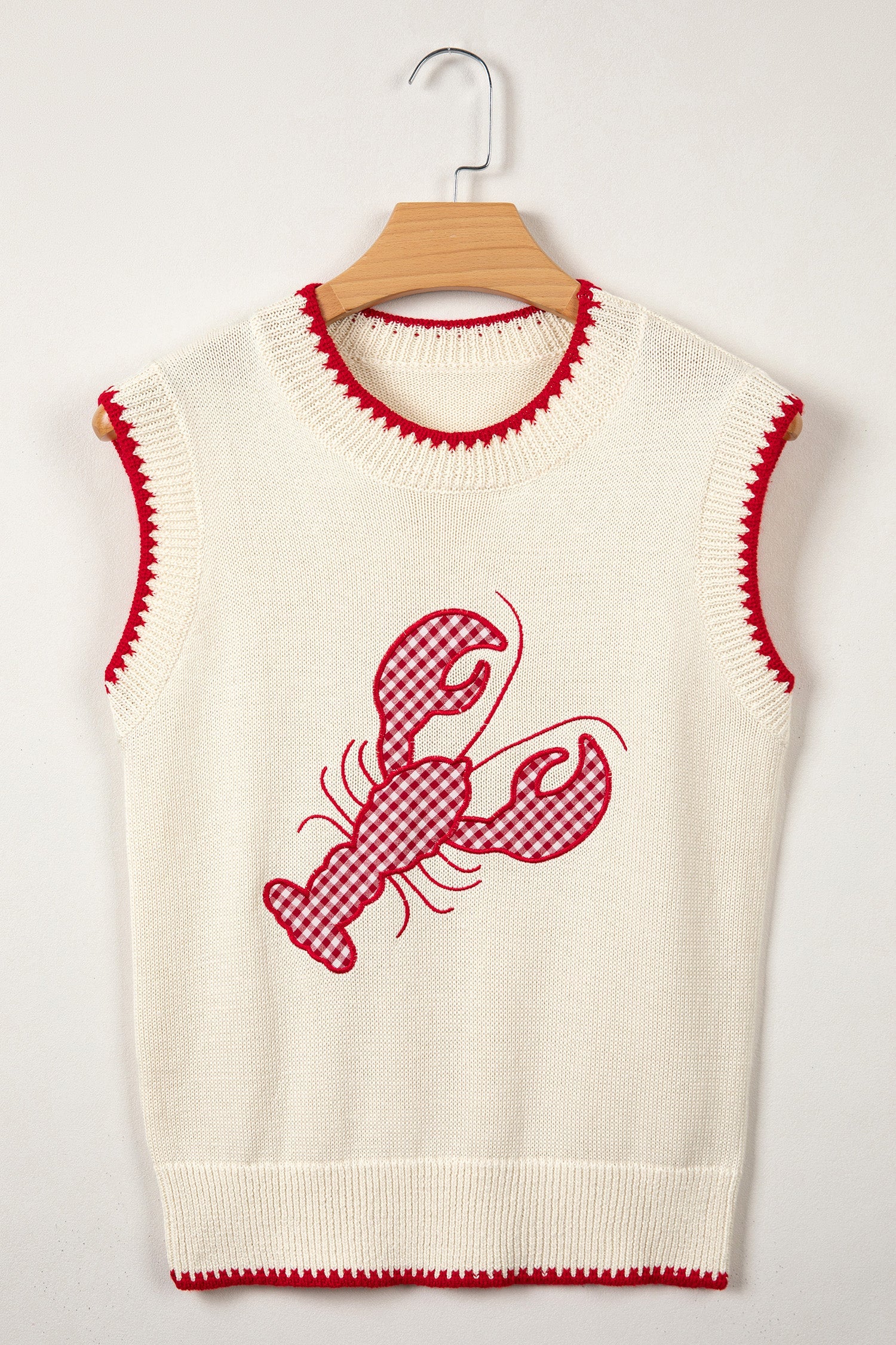 Gingham Plaid Crawfish Sleeveless Sweater Top