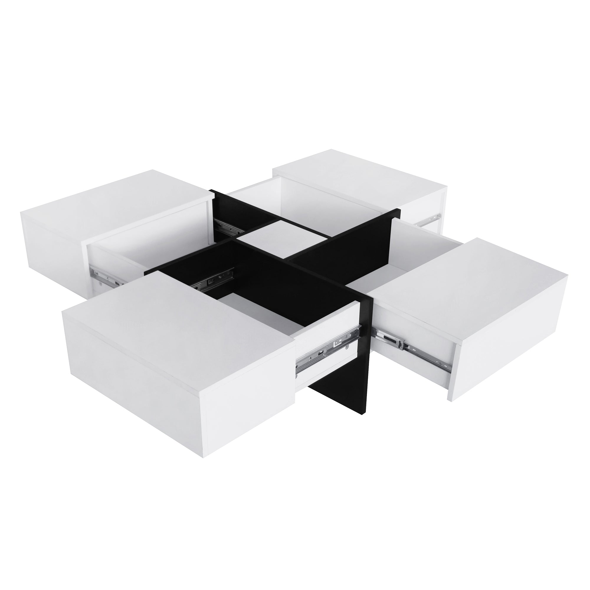 ON-TREND Unique Design Coffee Table with 4 Hidden Storage Compartments, Square Cocktail Table with Extendable Sliding Tabletop, UV High-gloss Design Center Table for Living Room, 31.5'x 31.5'