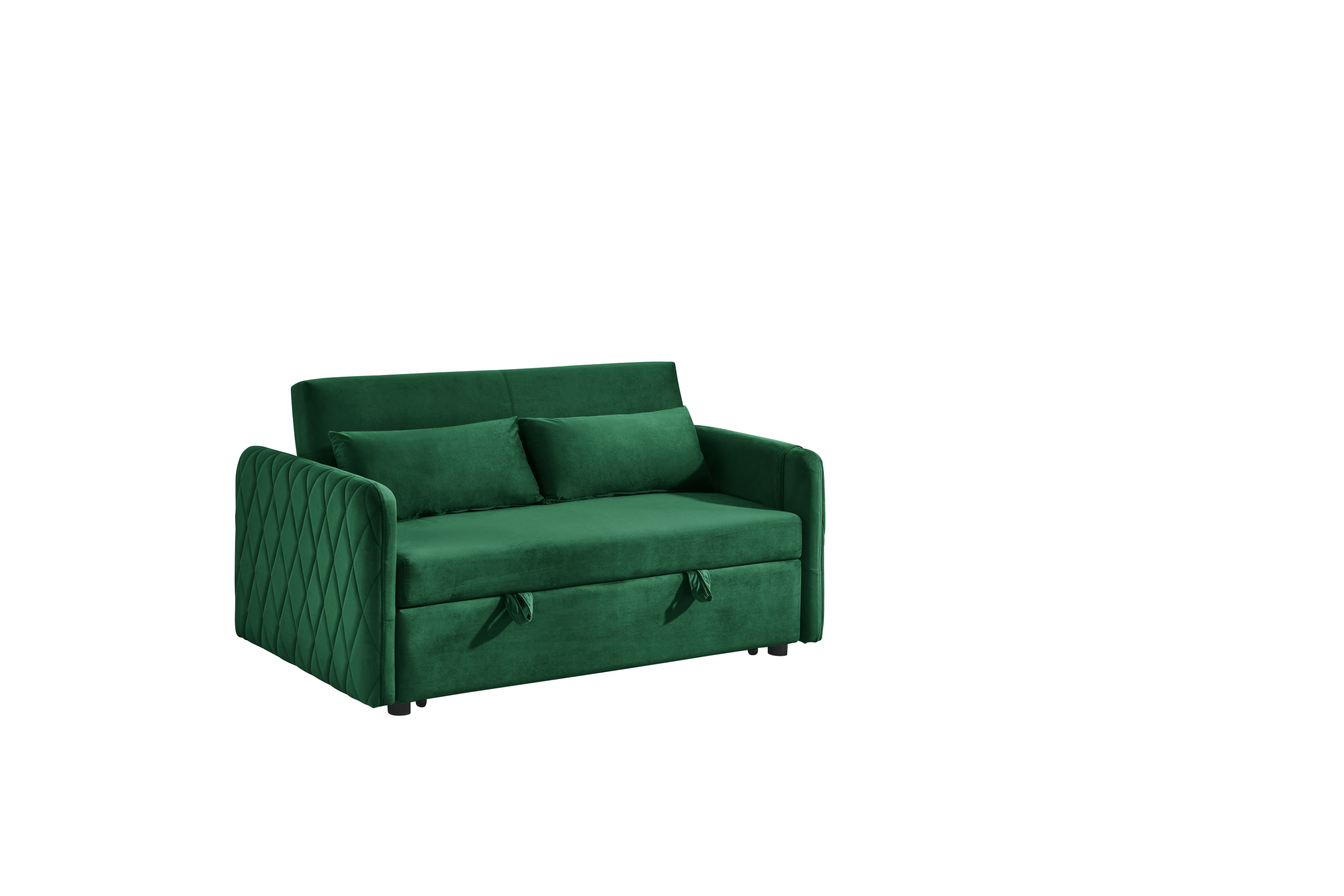 55' Modern Convertible Sofa Bed with 2 Detachable Arm Pockets, Velvet Loveseat Sofa with Pull Out Bed, 2 Pillows and Living Room Adjustable Backrest, Grid Design Armrests