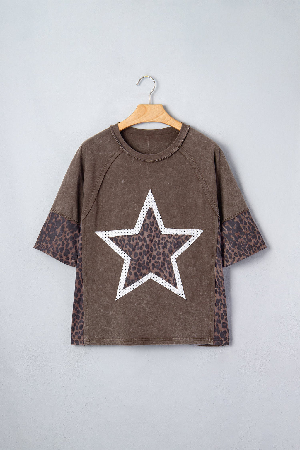 Leopard Star Patched Mineral Wash Exposed Seam T-Shirt