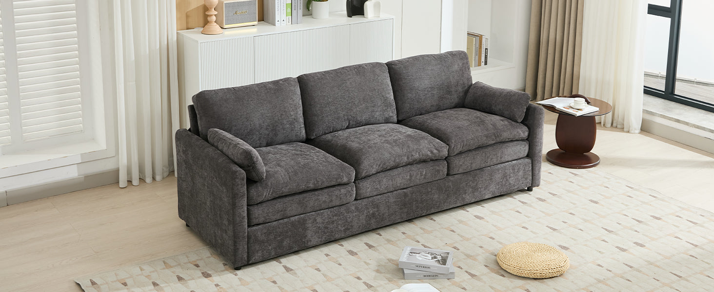 Cozy Upholstered Oversized 3-Seater Cloud Sofa with Double Cushion in Grey Chenille