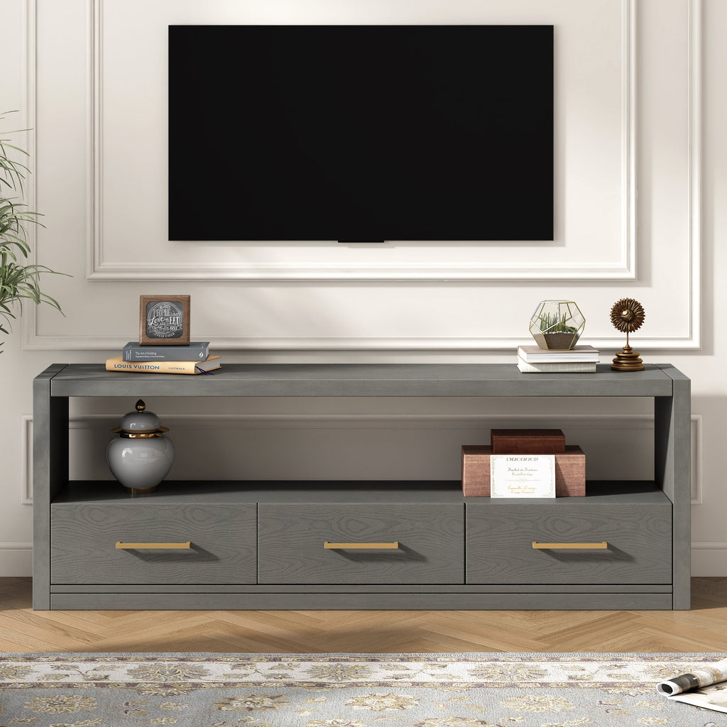 Mirod Stylish TV Stand with Ample Storage,Classic Design with Three Drawers and Spacious Surface,Minimalist Metal Handles,Versatile as TV Console or Side Cabinet