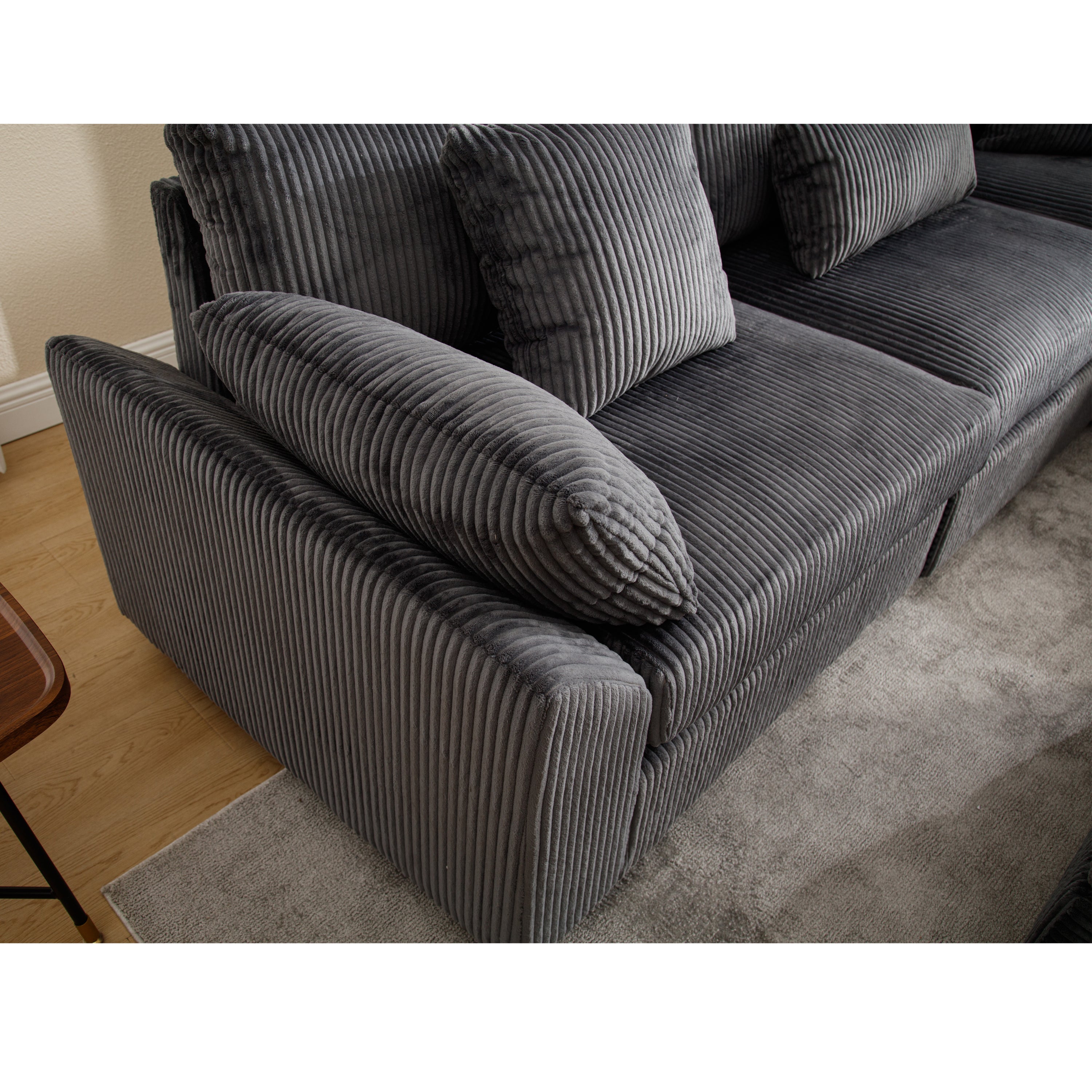 {NEW ARRIVAL VIDEO PROVIDED} Oversized Modular Sectional Sofa Couches Set,Corduroy Upholstered Deep Seat Comfy Sofa for Living Room 5 Seat,Dark Gray