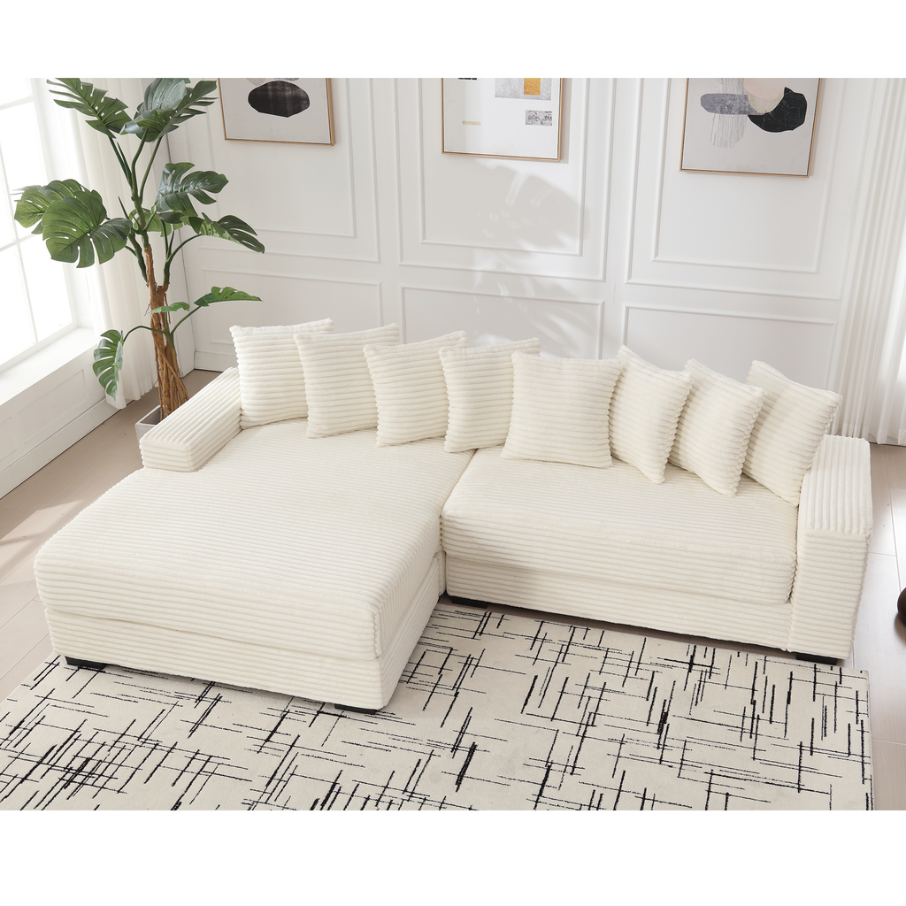 [NEW ARRIVED] [VIDEO PROVIDED] Oversized Two-Piece  Couches,  L Shaped Sofa, Corduroy, Left Chaise Daybed,with Armrests,Eight Throw Pillows,Corner Sofa,Easy To Assemble, Beige