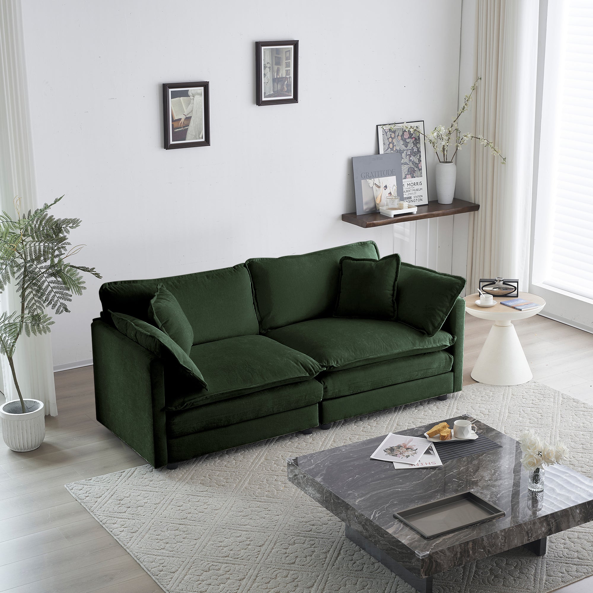 3 Piece Sofa Set Oversized Sofa Comfy Sofa Couch, 2 Pieces of 2 Seater and 1 Piece of 3 Seater Sofa  for Living Room, Deep Seat Sofa Green Chenille