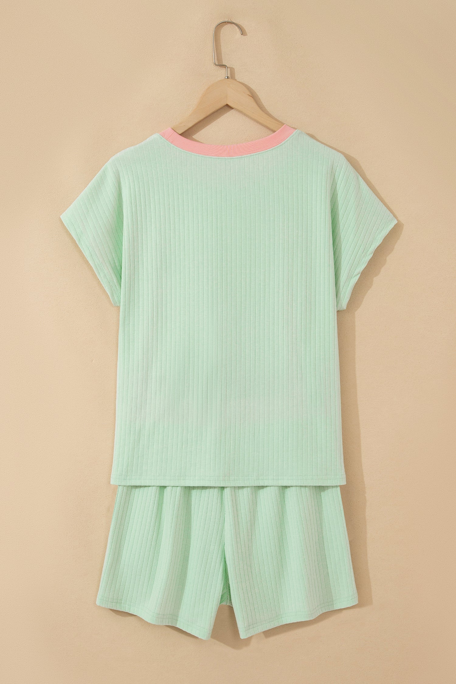 Colorblock Trim Ribbed Top & Shorts Set