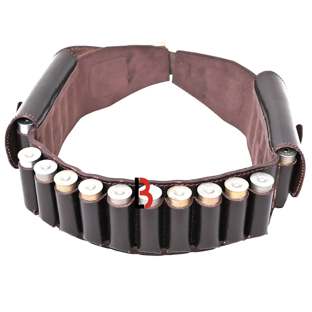 Cowhide Leather Shotshell Bandolier Cartridge Belt Two Flap Ammunition Carrier