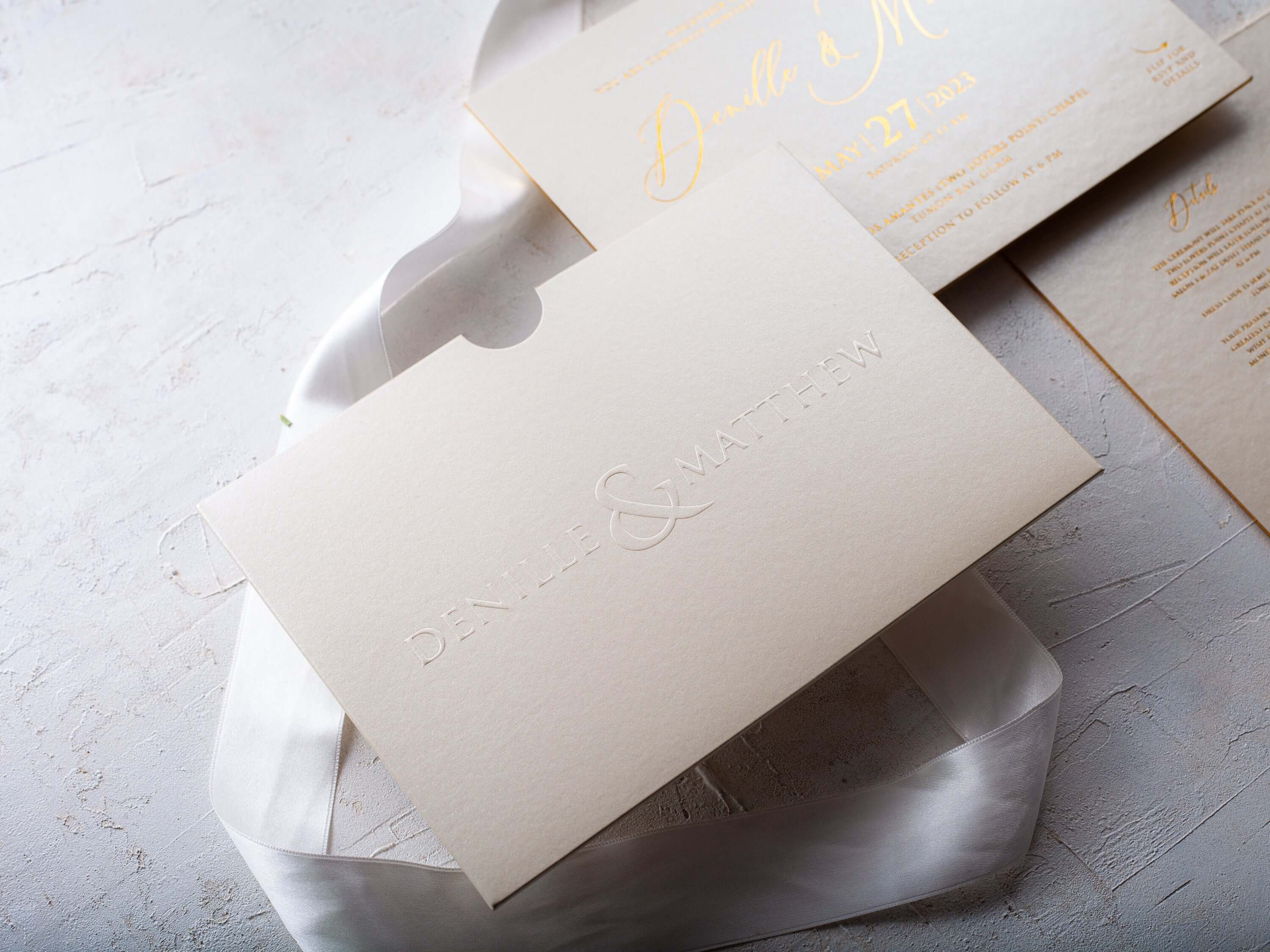 Ivory and Gold Embossed Wedding Invitations