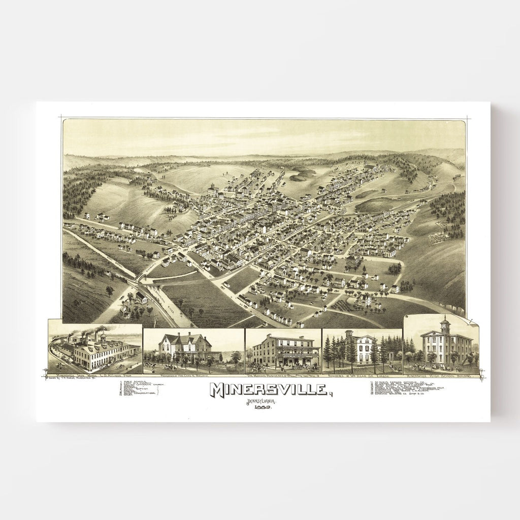 Vintage Map of Minersville, Pennsylvania 1889