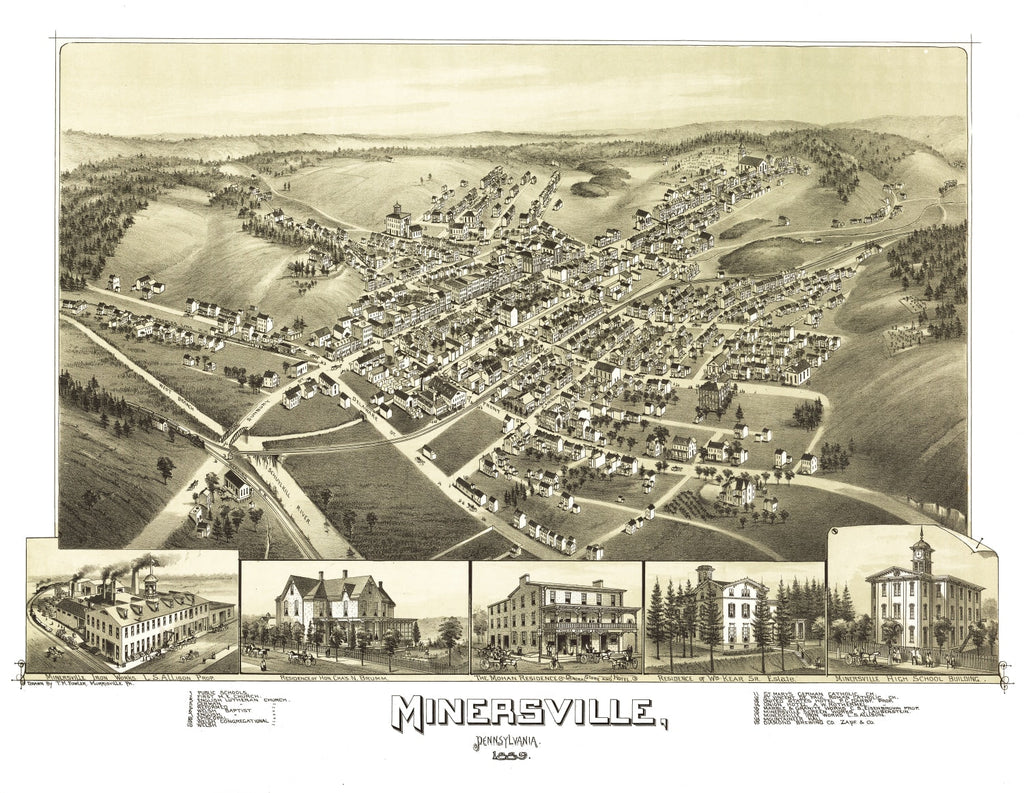Vintage Map of Minersville, Pennsylvania 1889