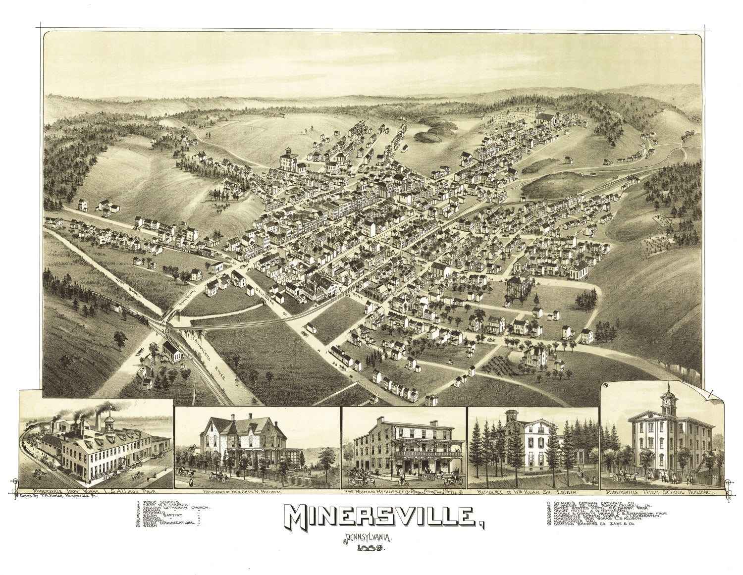 Vintage Map of Minersville, Pennsylvania 1889