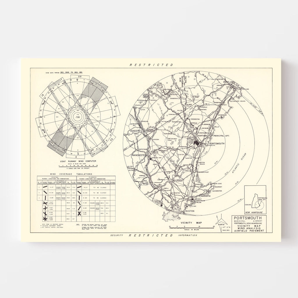 Vintage Map of the Portsmouth Municipal Airport Vicinity, 1951
