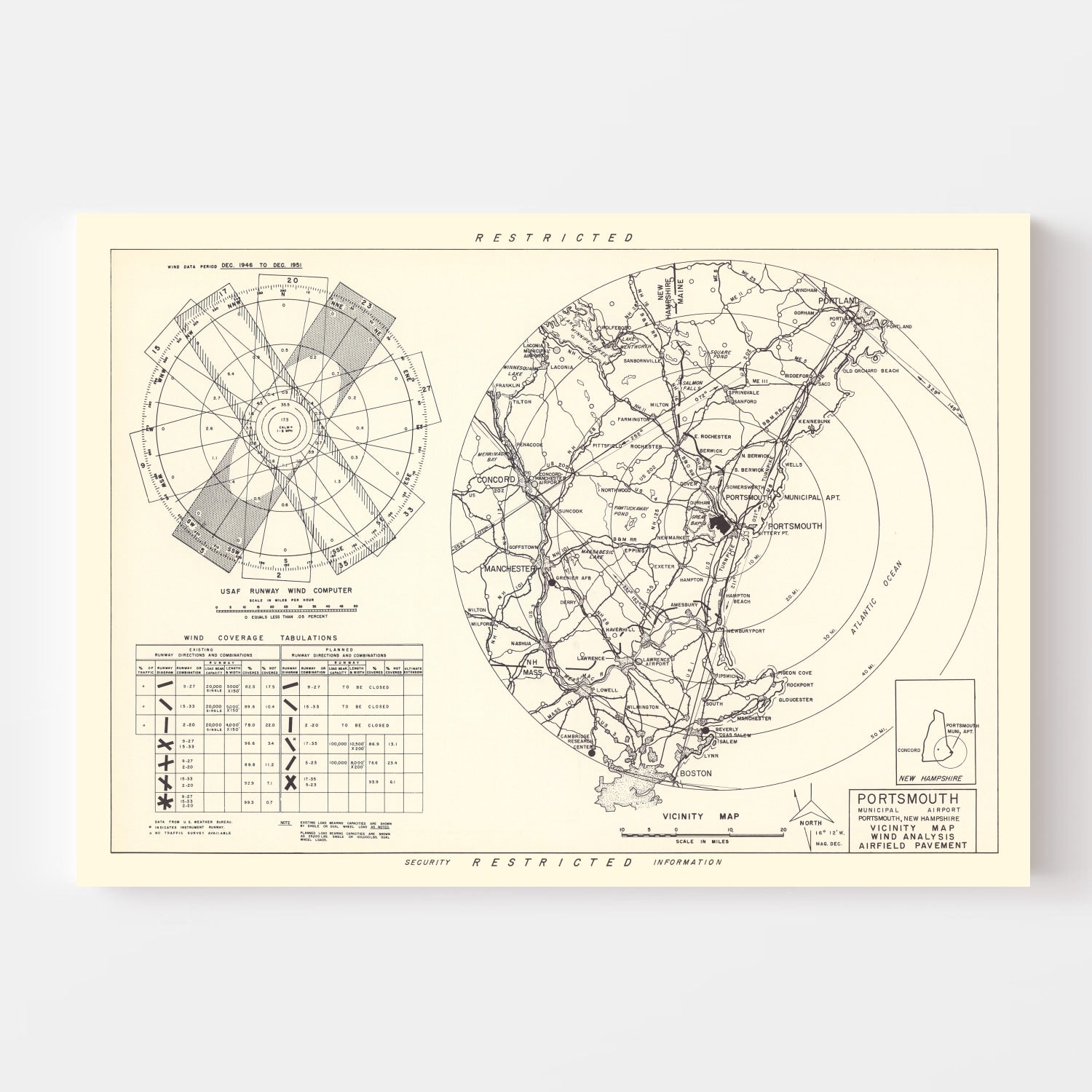 Vintage Map of the Portsmouth Municipal Airport Vicinity, 1951